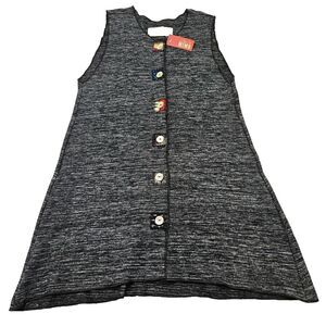 NWT Grau Gray Wool Blend Artsy Button Up Lagenlook Longline‎ Vest Cardigan Sz L